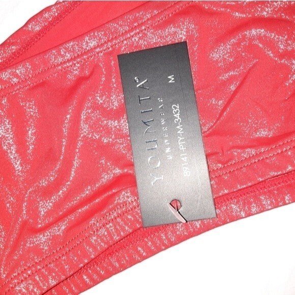 Youmita Red Shimmery 34C Plunge Bra & Medium Hipster NWT - Picture 6 of 8